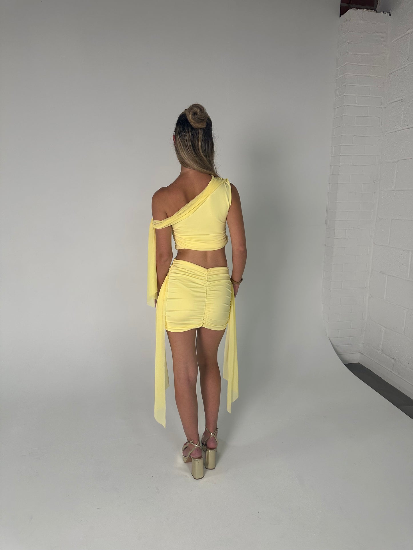 Off Shoulder Top and Drape Skirt Co-Ord in Yellow