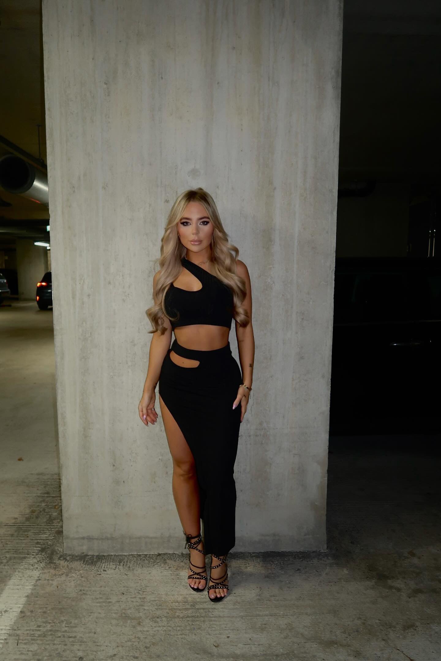 Cross Over Crop and Slit Skirt in Black