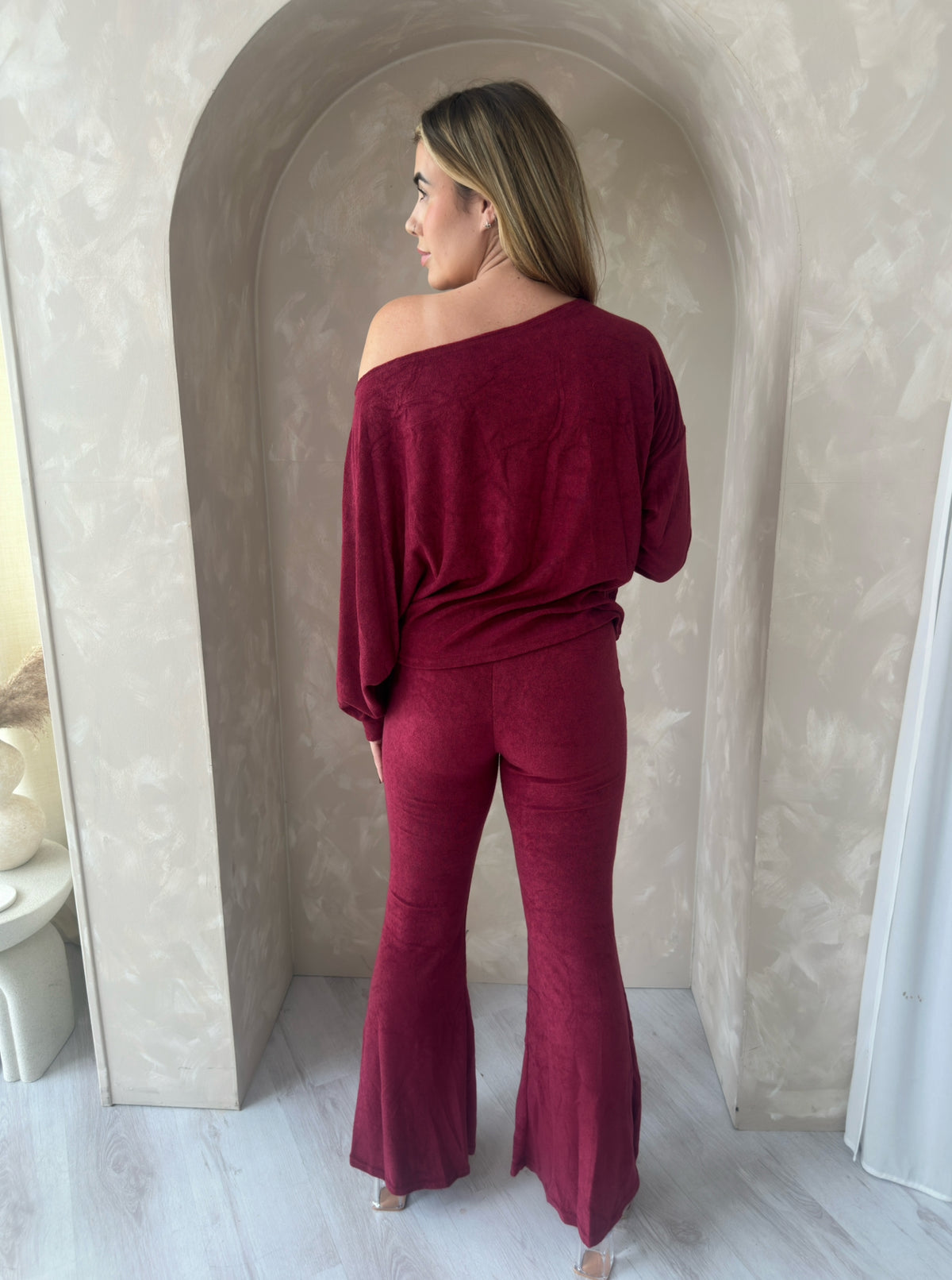 Soft Brushed Top and Trouser Set in Wine
