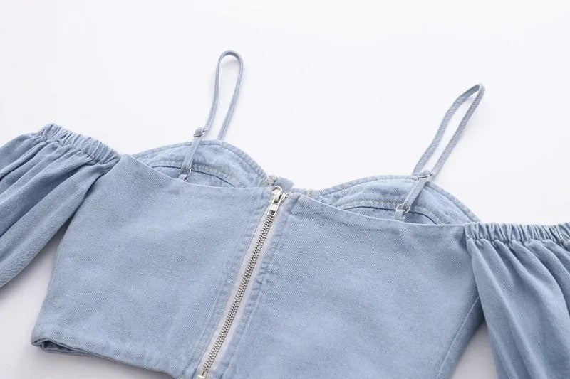 Denim Lace Up Crop Top