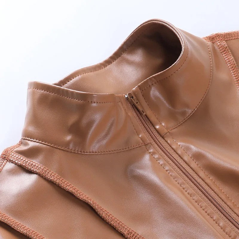 Faux Leather Long Sleeve Crop Top in Black or Brown.