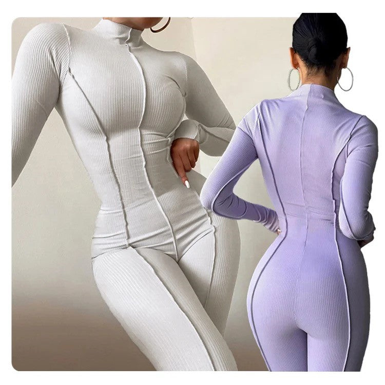 Ribbed Turtle Neck Jumpsuit in White or Purple