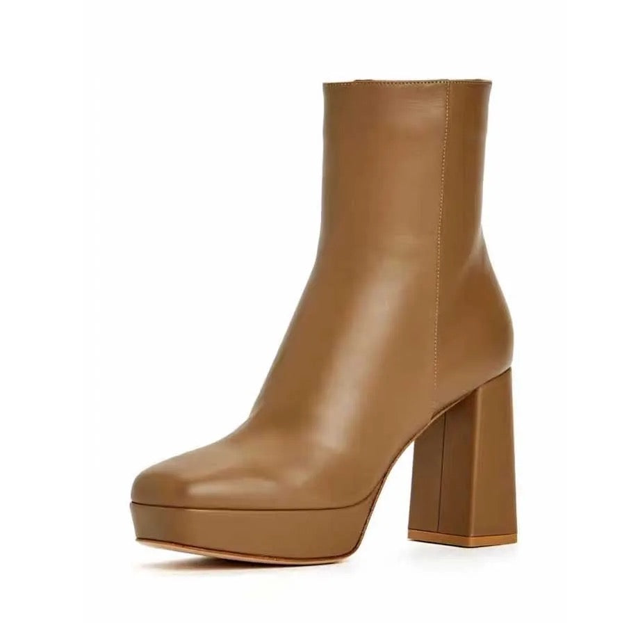 Square Toe Heeled Boots in Camel