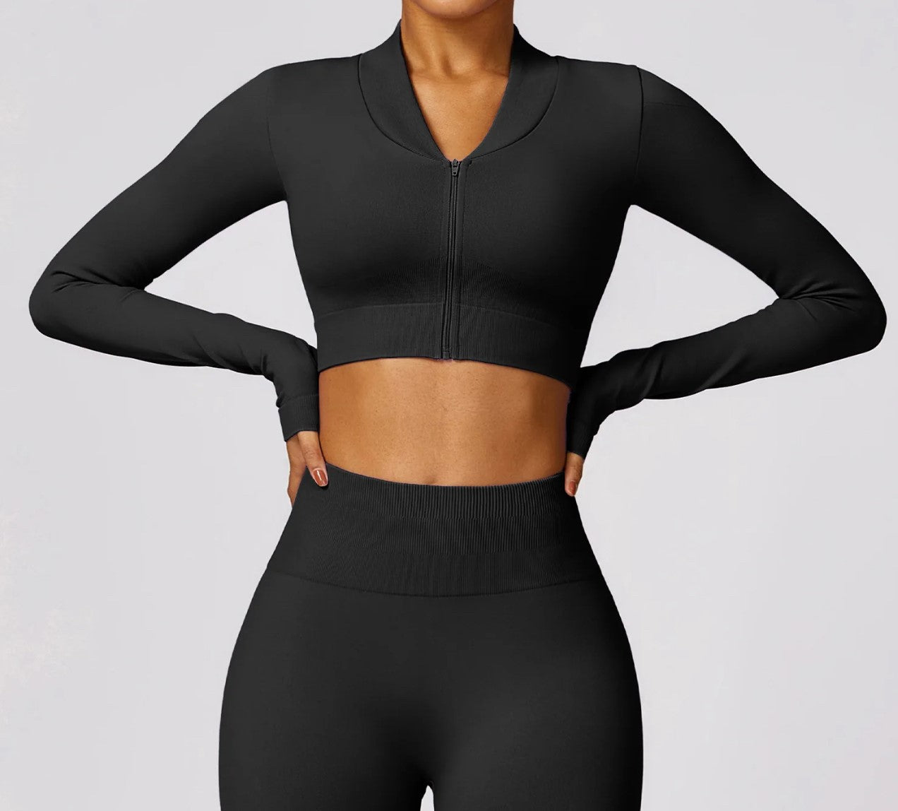 Zip Up Sports Crop Top and Yoga Pants Set in Five Colour Ways