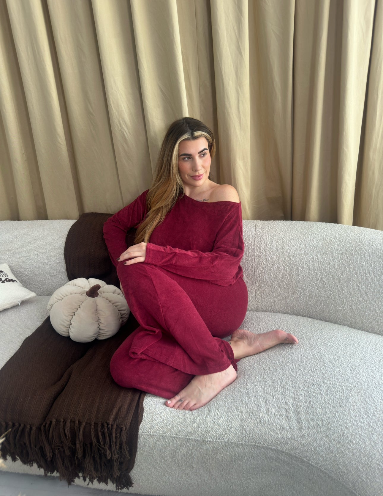 Soft Brushed Top and Trouser Set in Wine