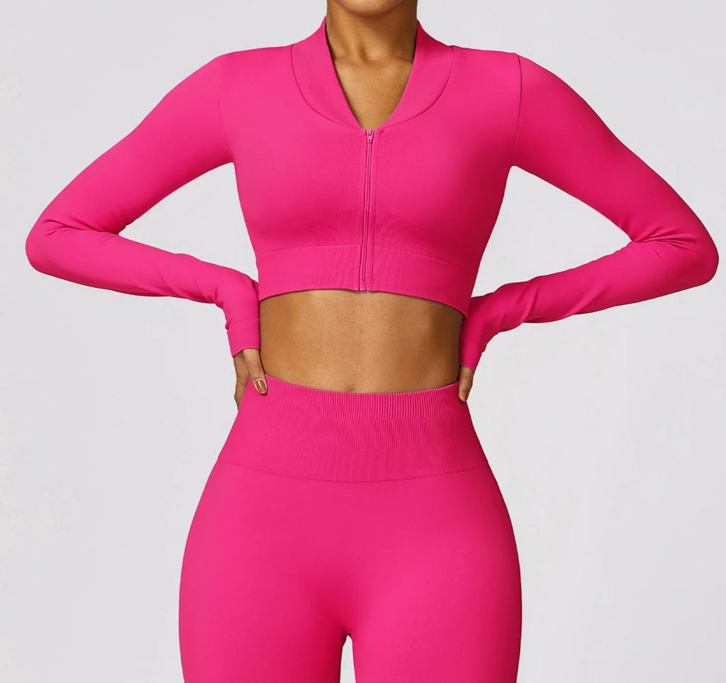 Zip Up Sports Crop Top and Yoga Pants Set in Five Colour Ways