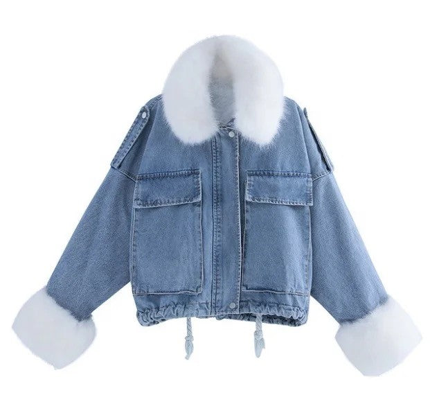 Oversized Denim Fluffy Cuffed Jacket