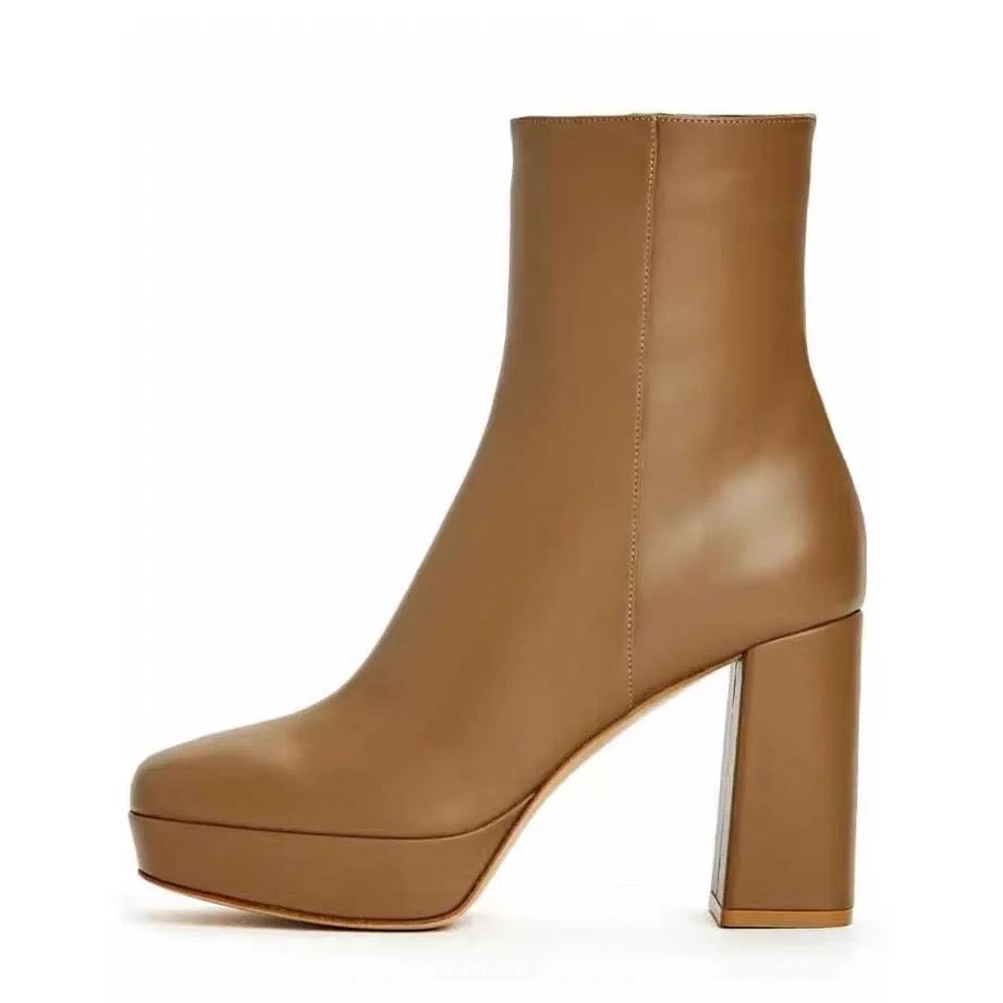 Square Toe Heeled Boots in Camel
