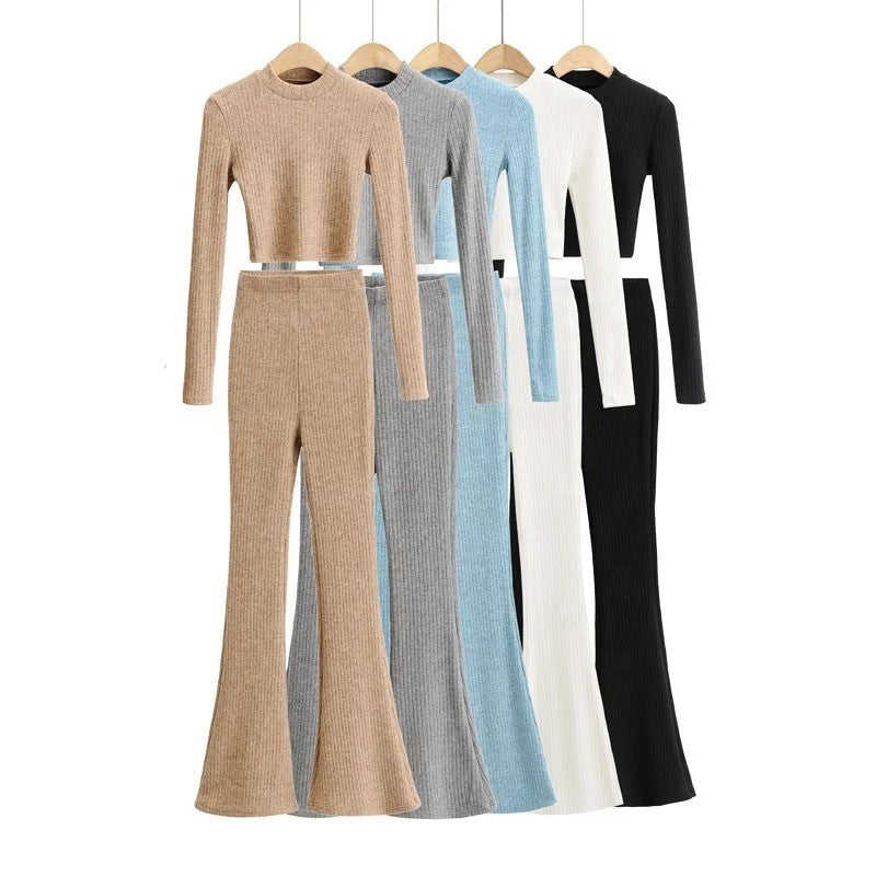 Ribbed Crop Top and Flared Trouser Co-Ord in Five Colour Ways