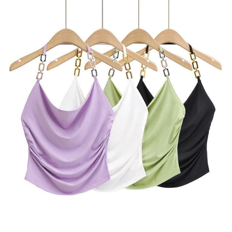 Ring Neck Halter Cami Crop Top in  Four Colour Ways