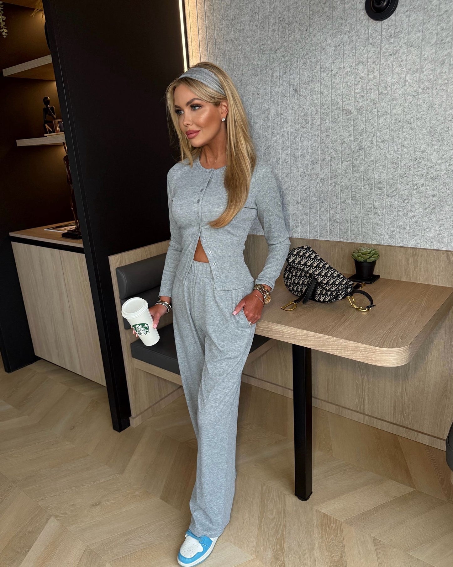 Soft Ribbed Button Up Set in Grey