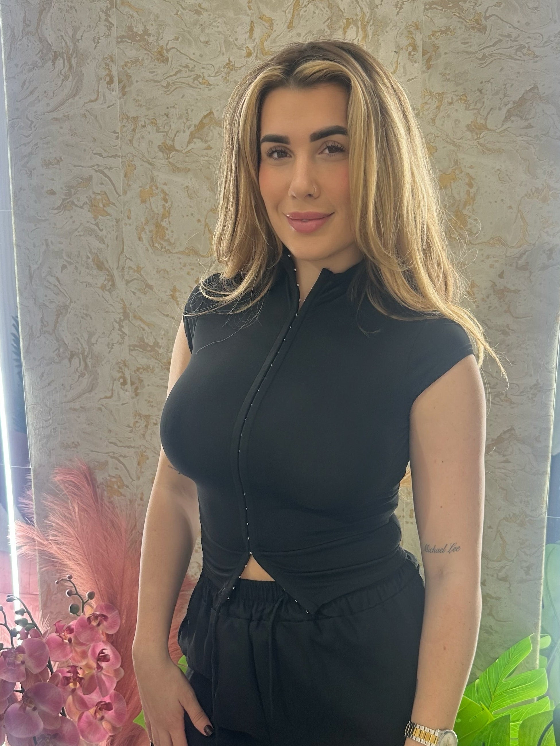 Multi Hook Top and Shorts Set in Black
