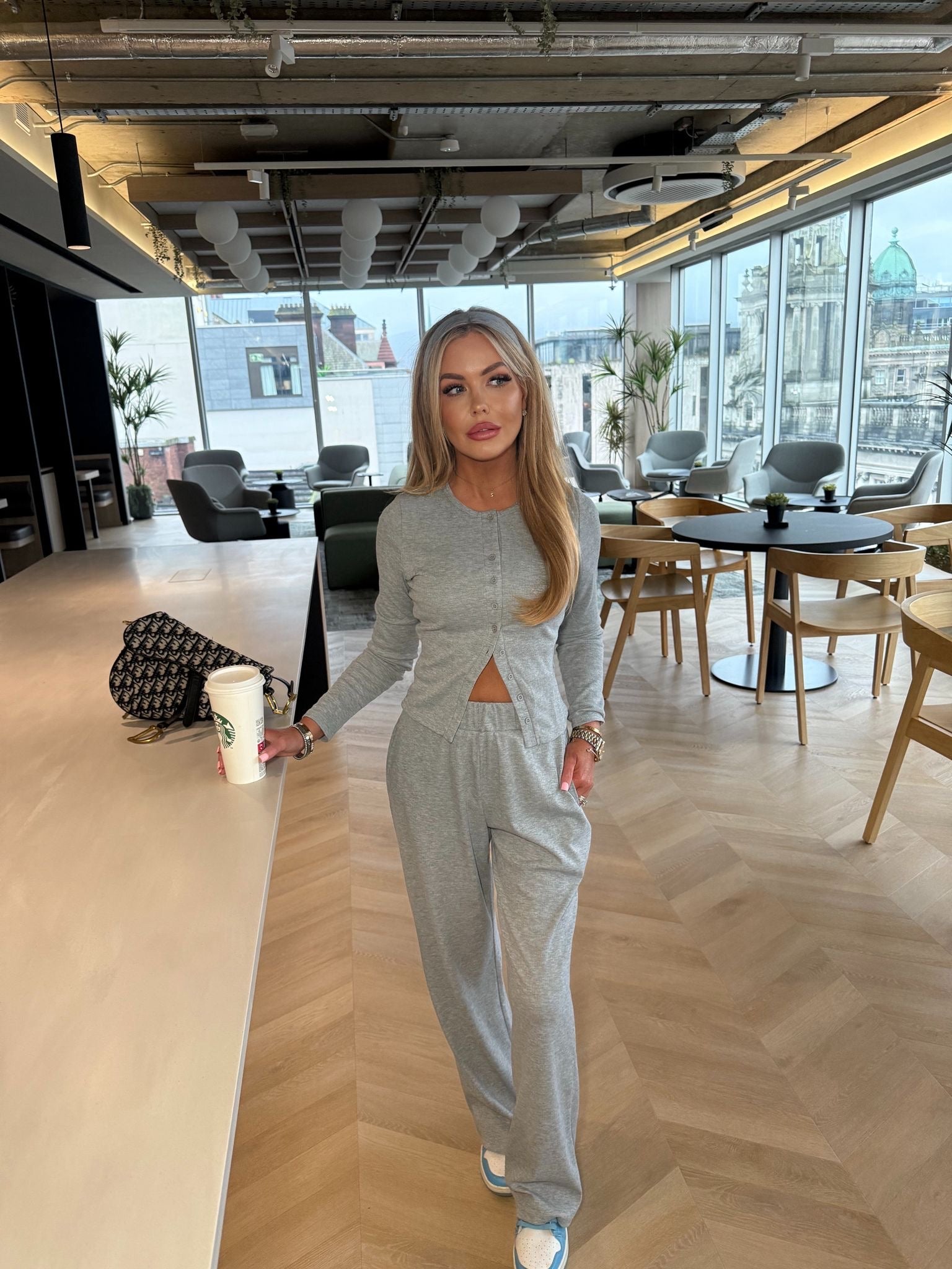 Soft Ribbed Button Up Set in Grey