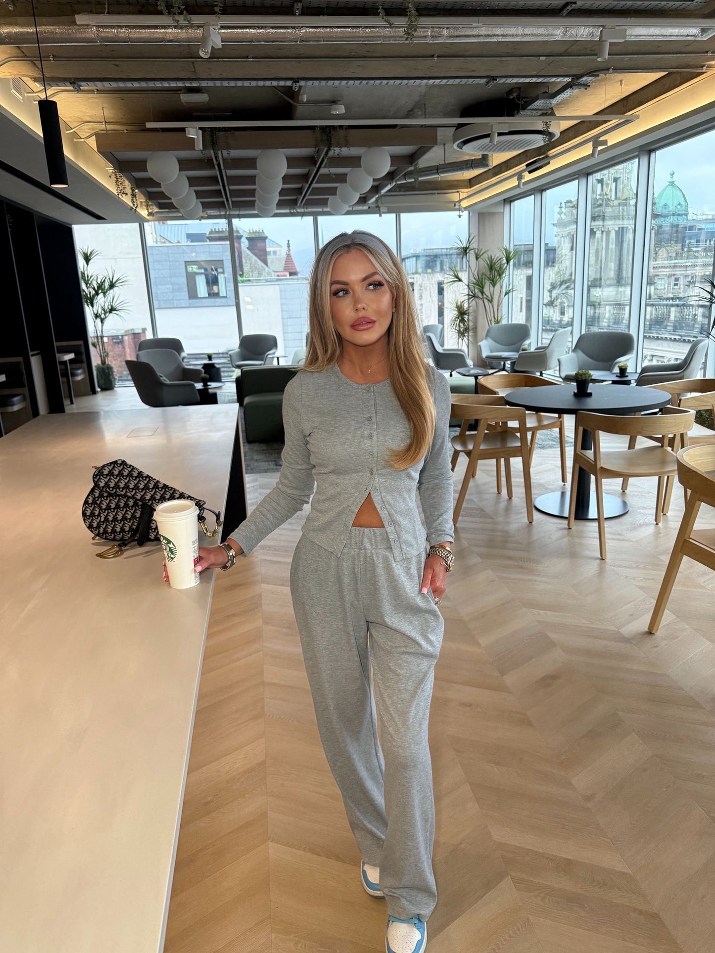 Soft Ribbed Button Up Set in Grey