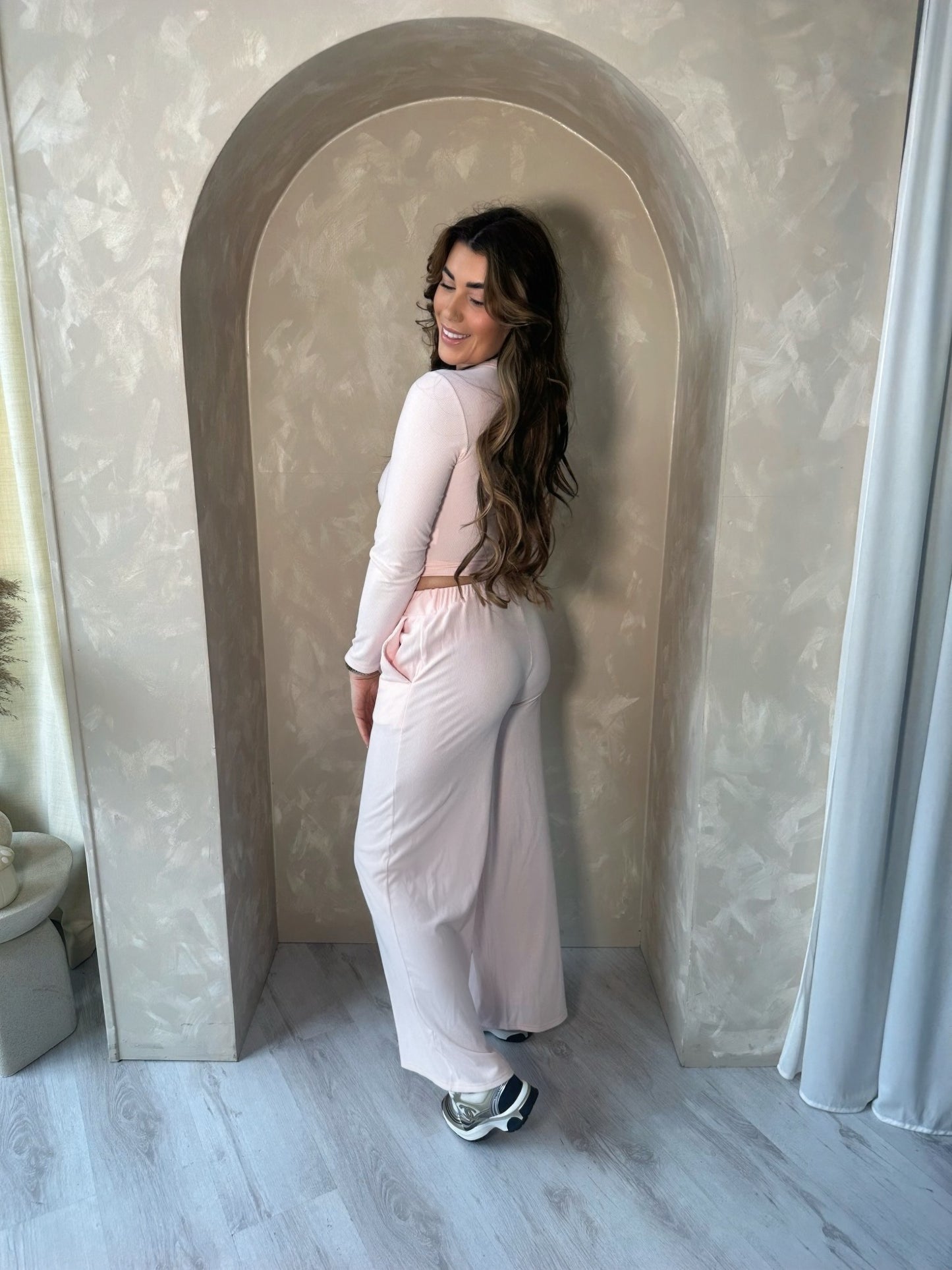 Soft Ribbed Button Up Set in Pink