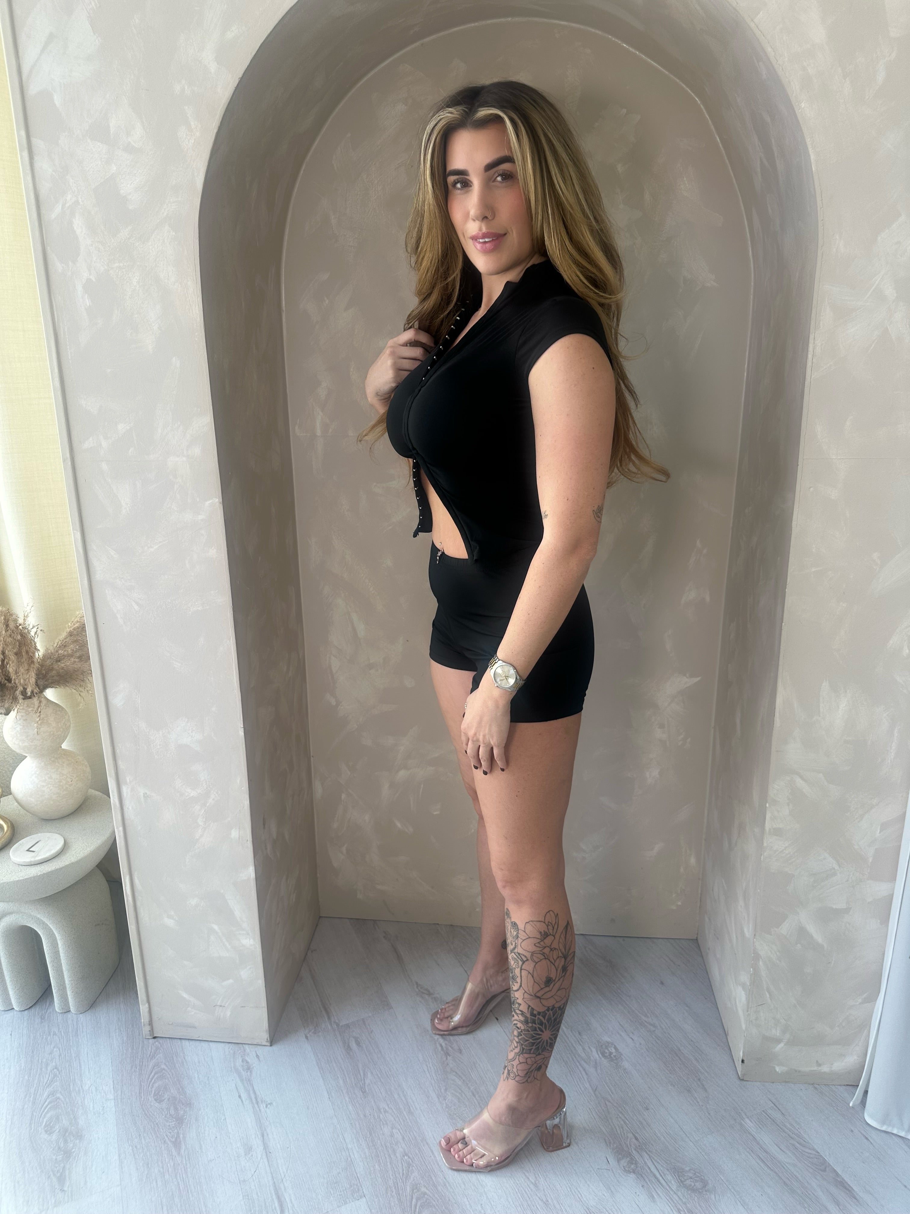Multi Hook Top and Shorts Set in Black