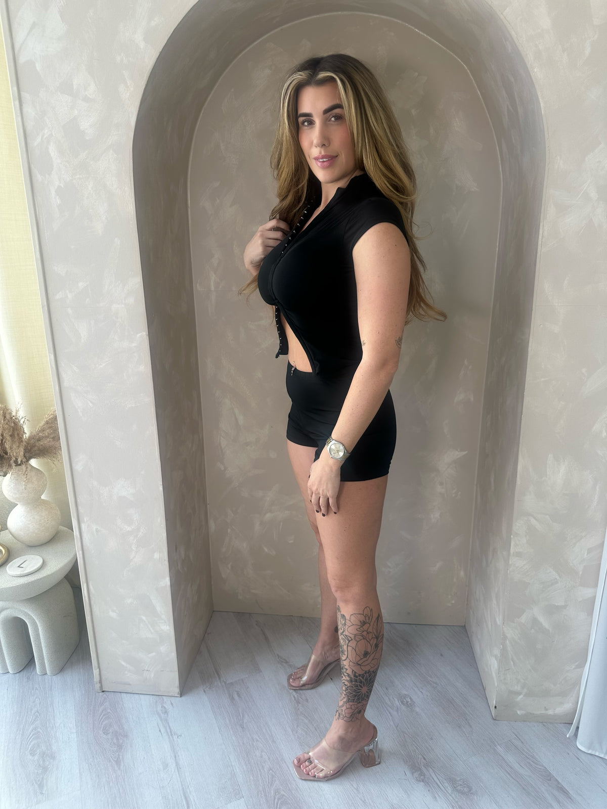 Multi Hook Top and Shorts Set in Black