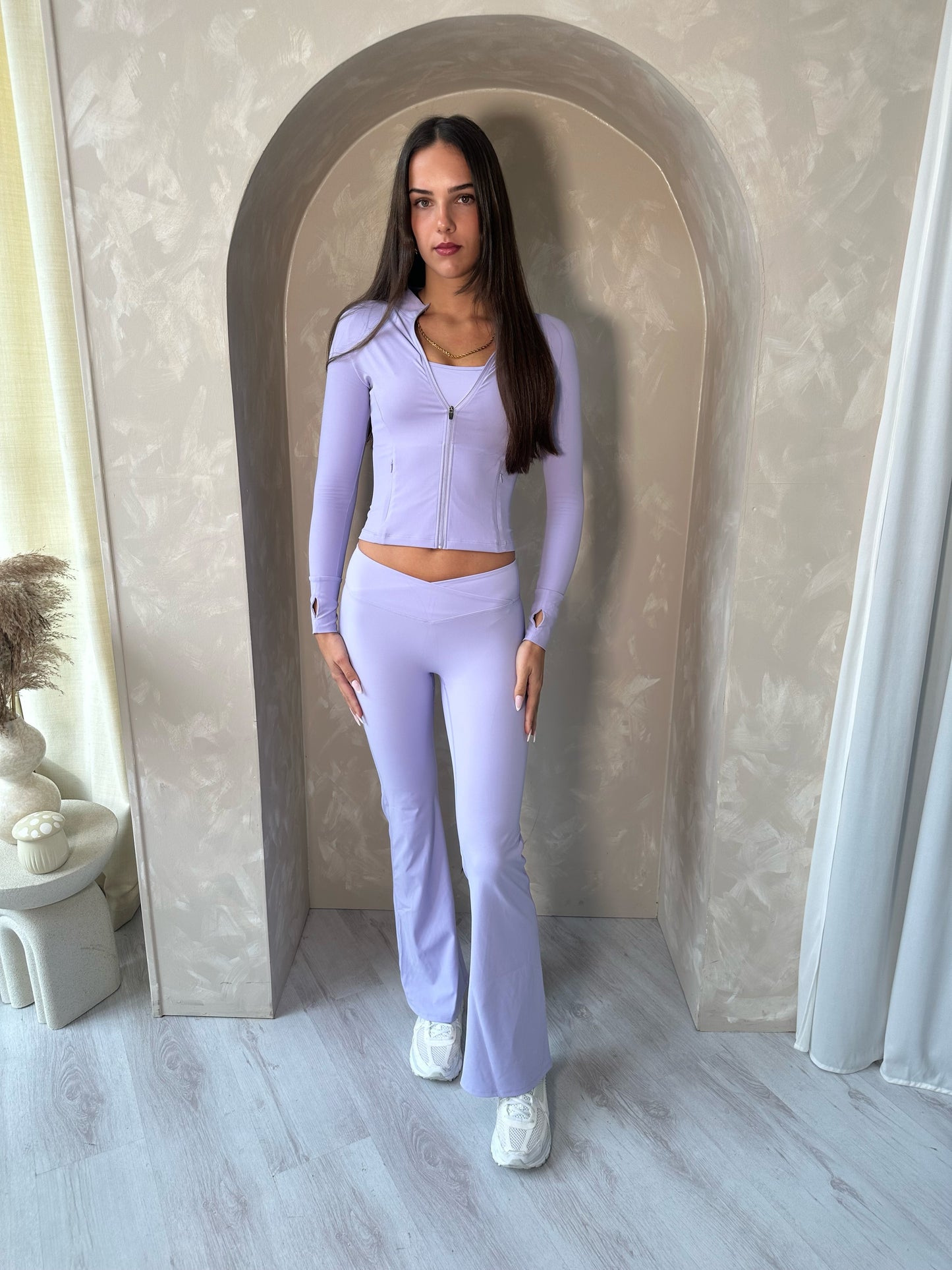 Crop, Leggings, and Jacket Gym Set in Purple or Black