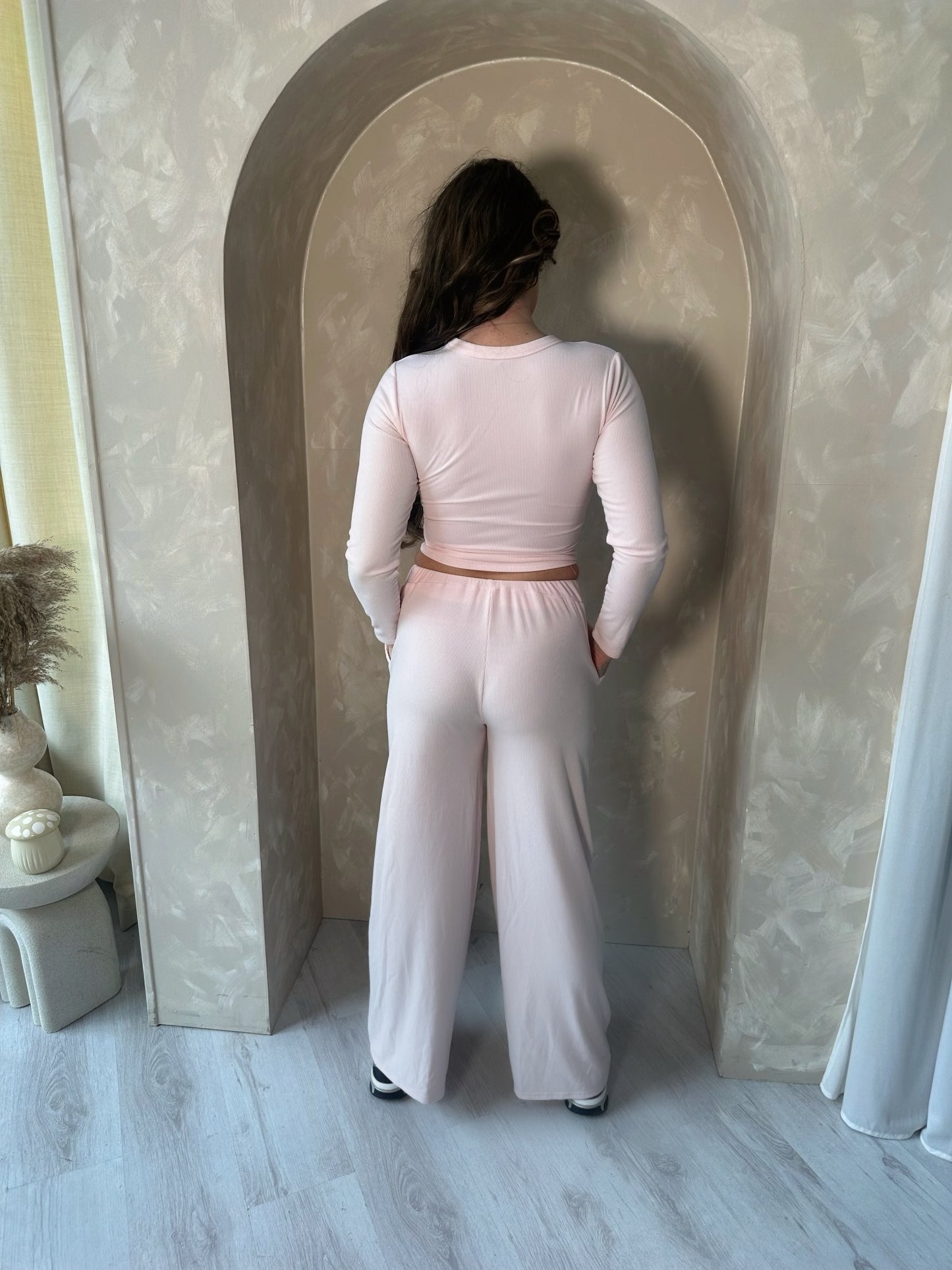 Soft Ribbed Button Up Set in Pink