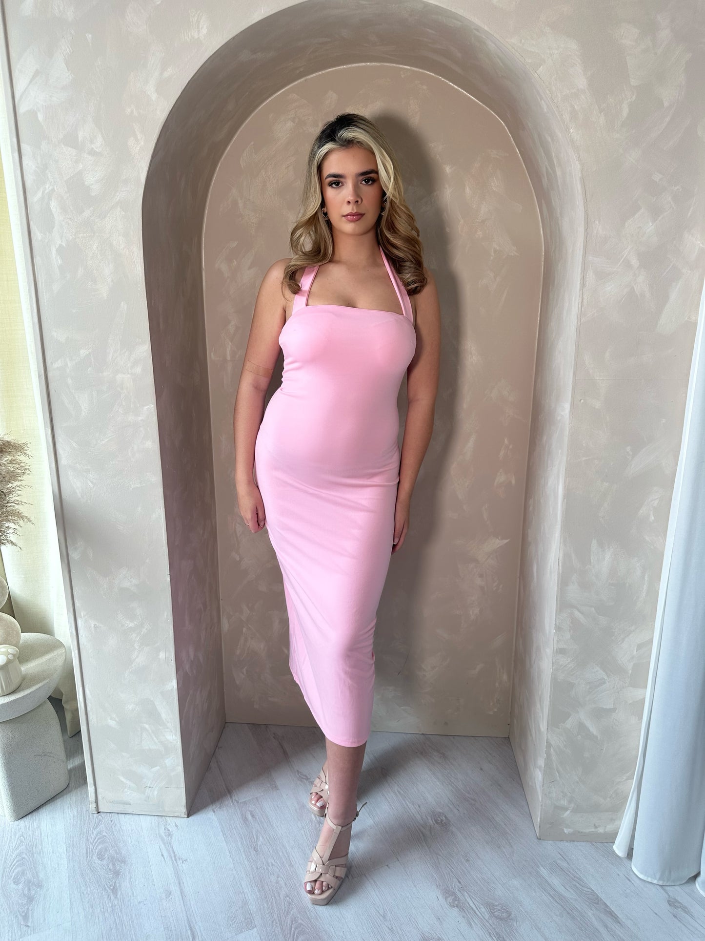 The Brooke Midi Dress in Pink