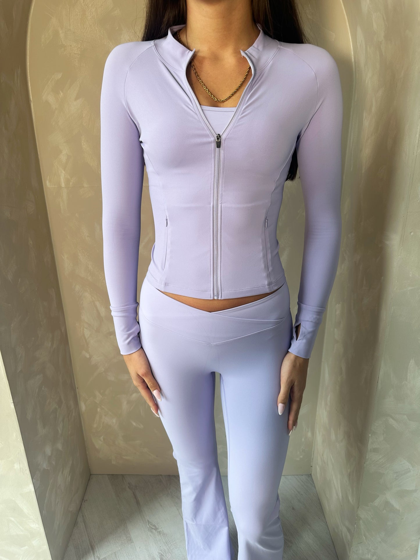 Crop, Leggings, and Jacket Gym Set in Purple or Black
