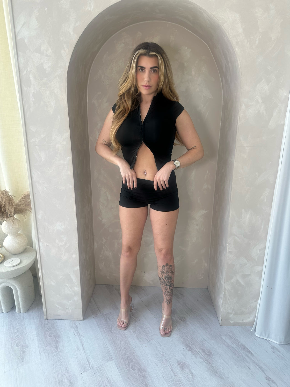 Multi Hook Top and Shorts Set in Black