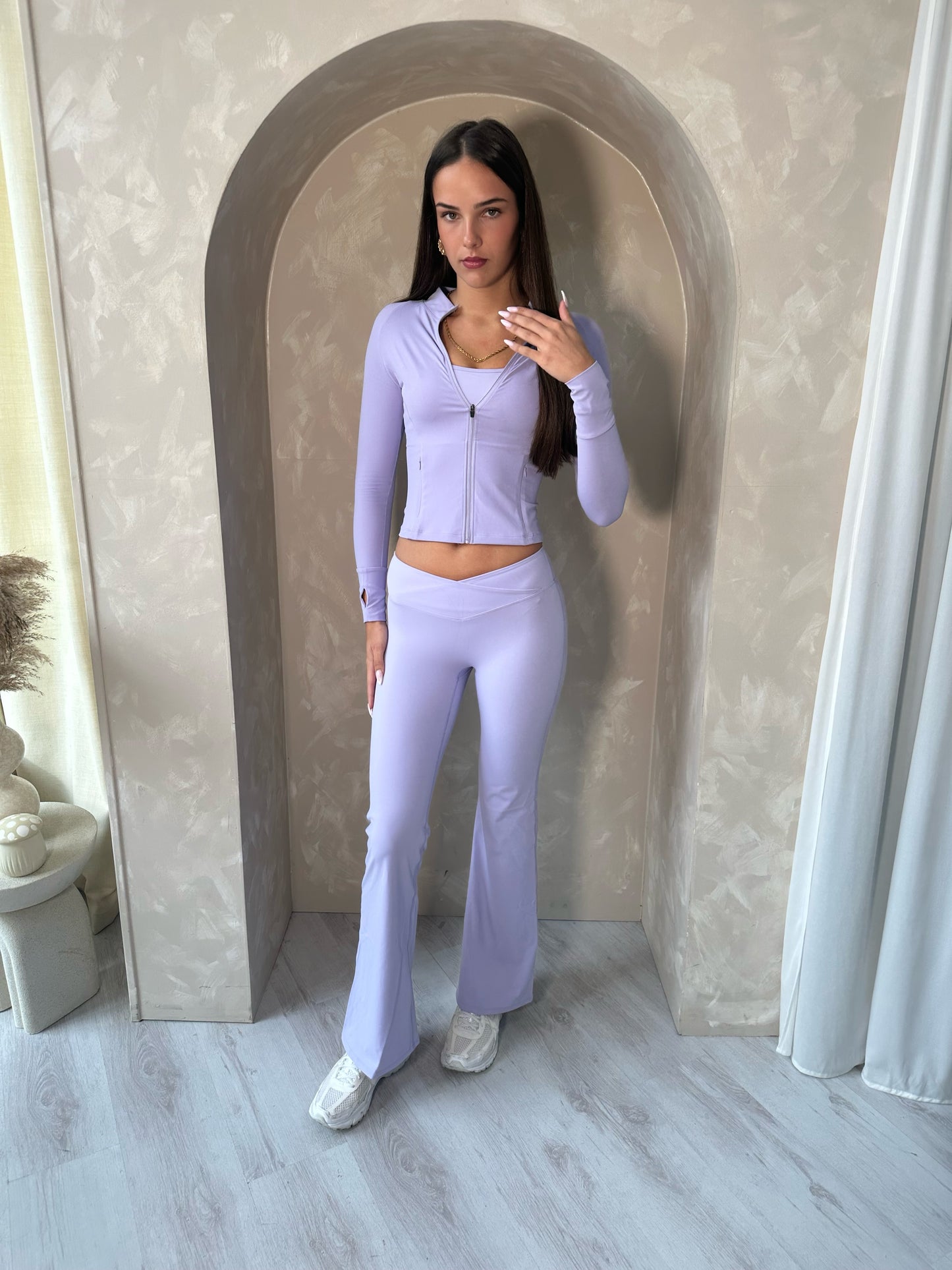 Crop, Leggings, and Jacket Gym Set in Purple or Black