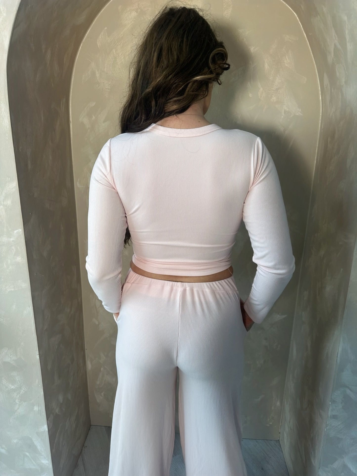 Soft Ribbed Button Up Set in Pink