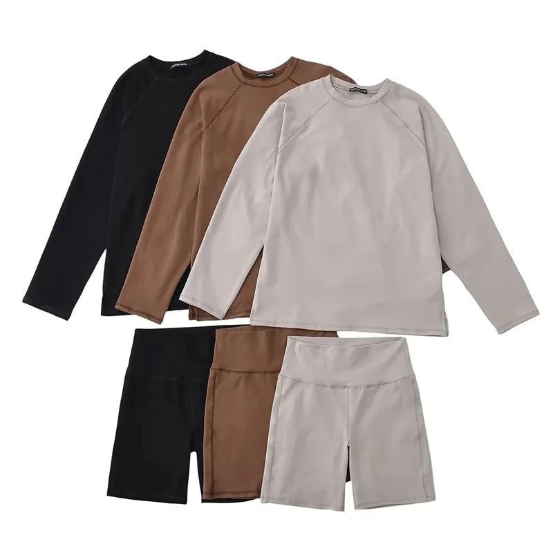 Oversized Long Sleeve T-Shirt and Cycle Shorts in Grey, Brown or Black