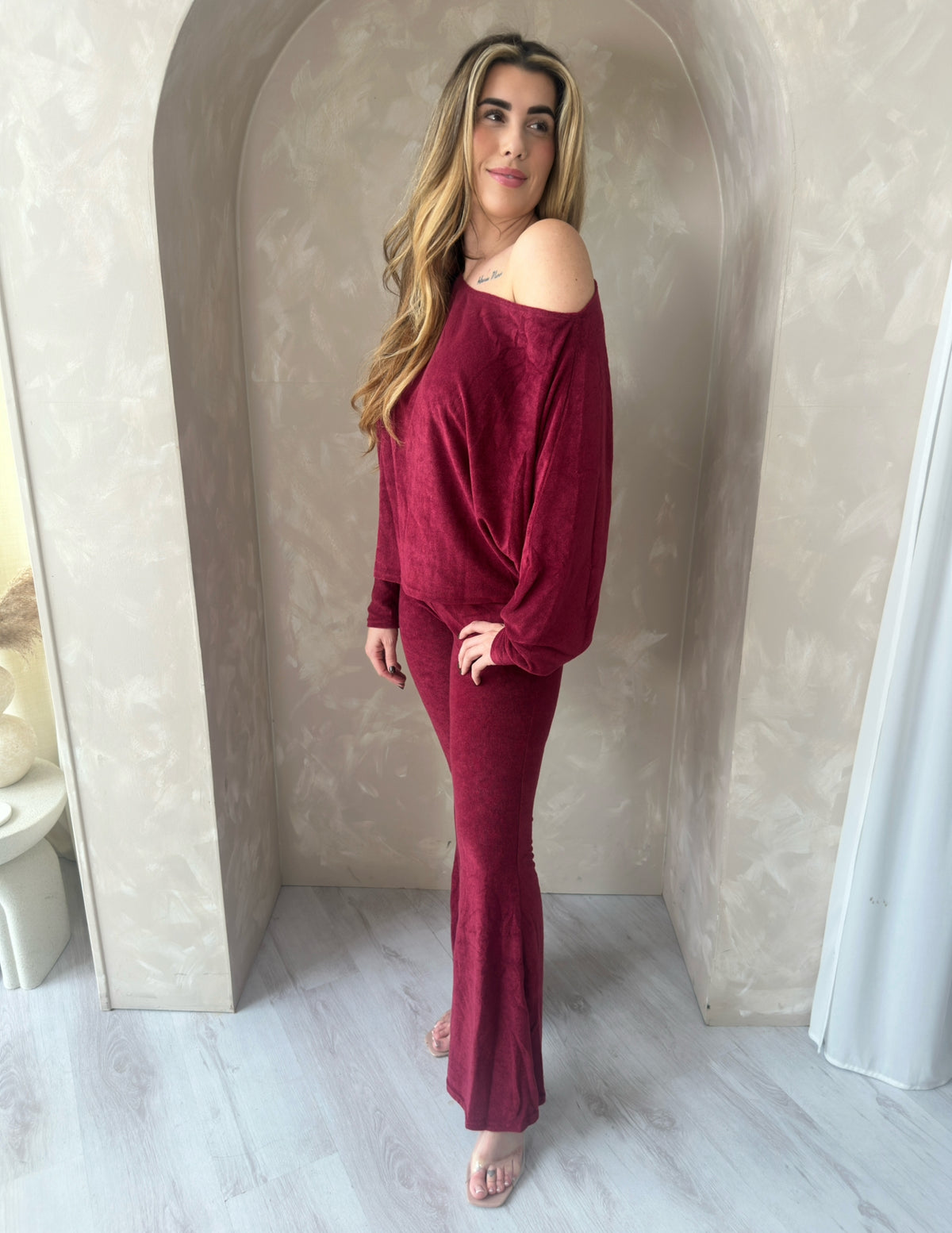 Soft Brushed Top and Trouser Set in Wine