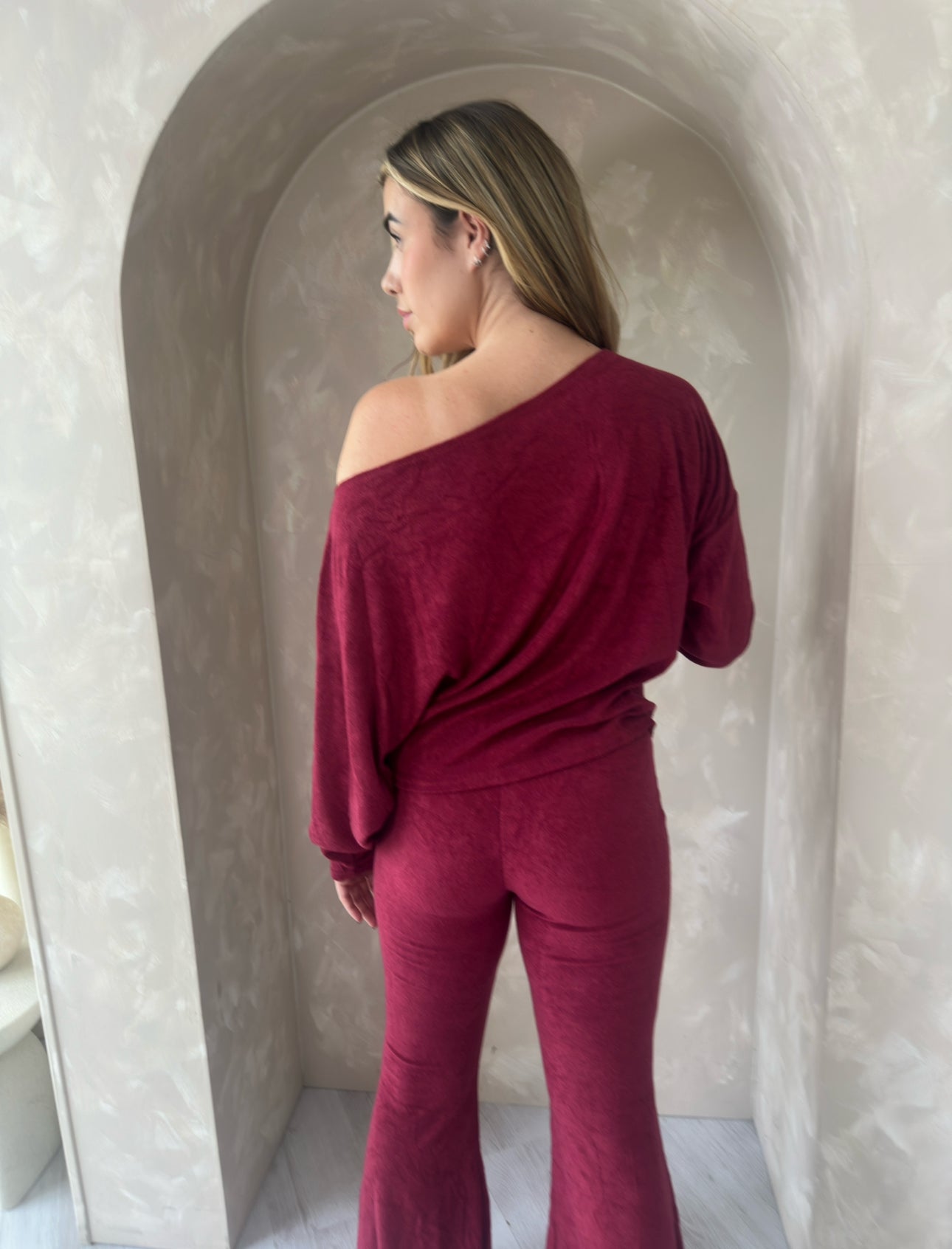 Soft Brushed Top and Trouser Set in Wine