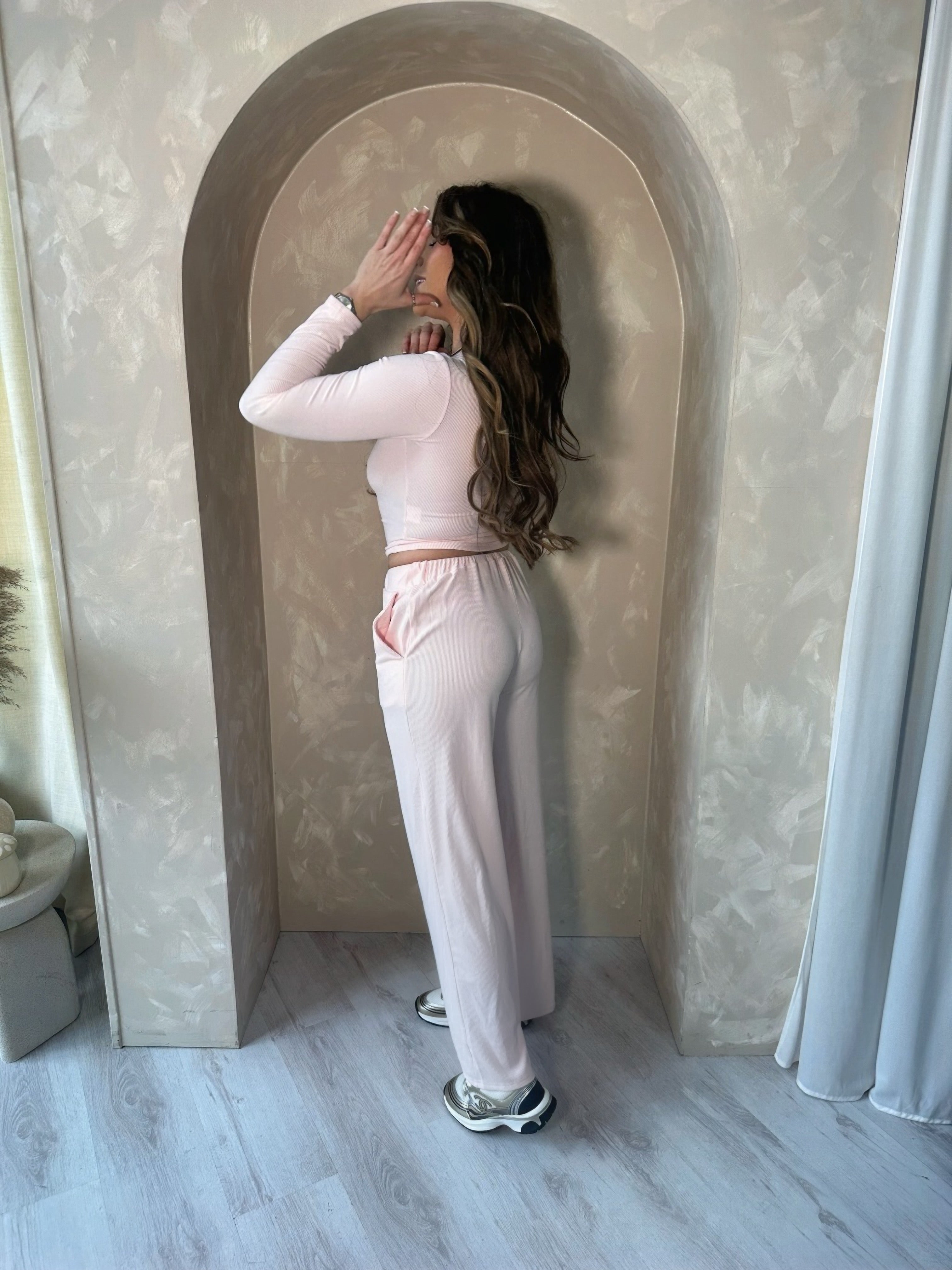 Soft Ribbed Button Up Set in Pink
