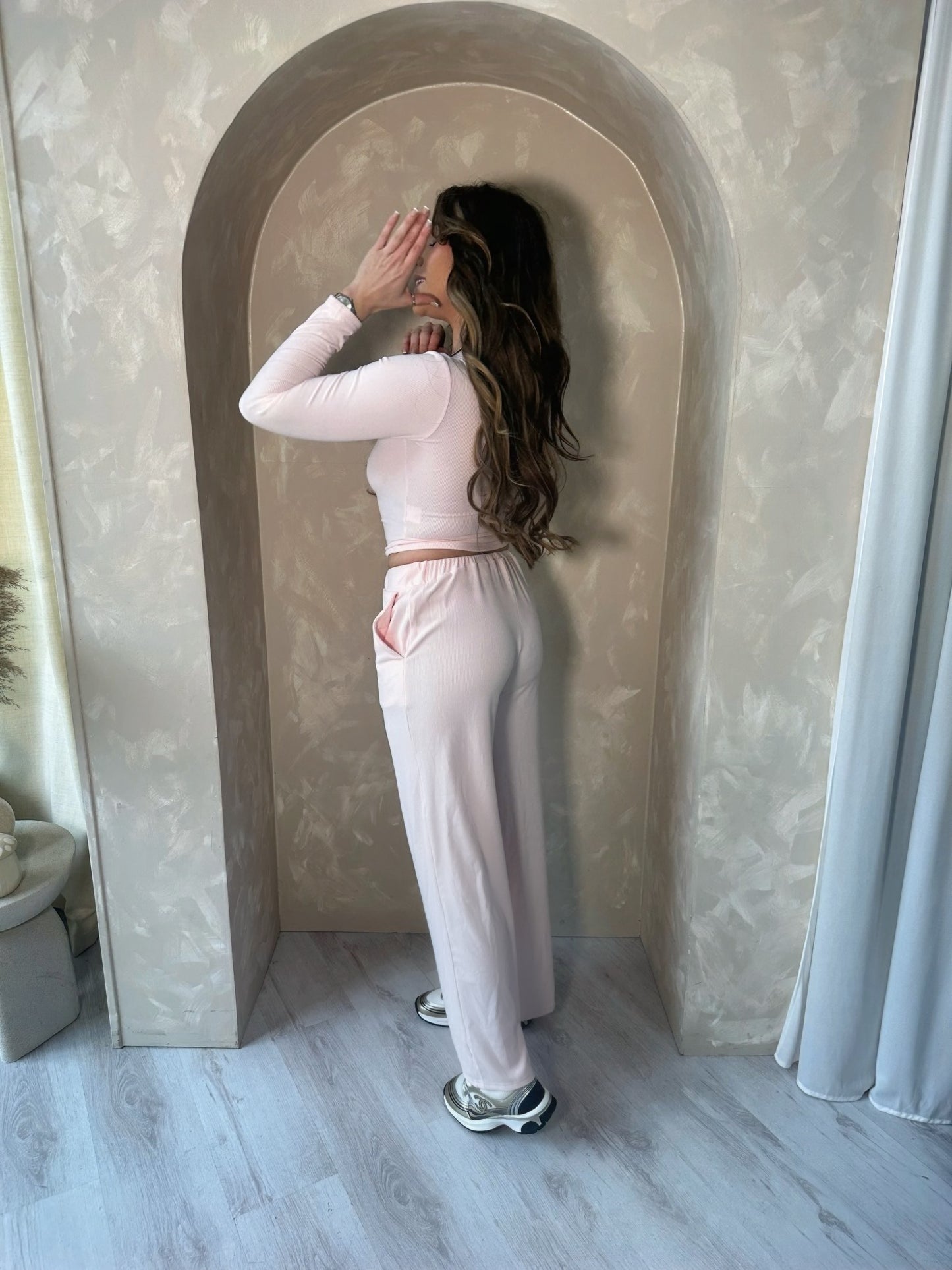 Soft Ribbed Button Up Set in Pink