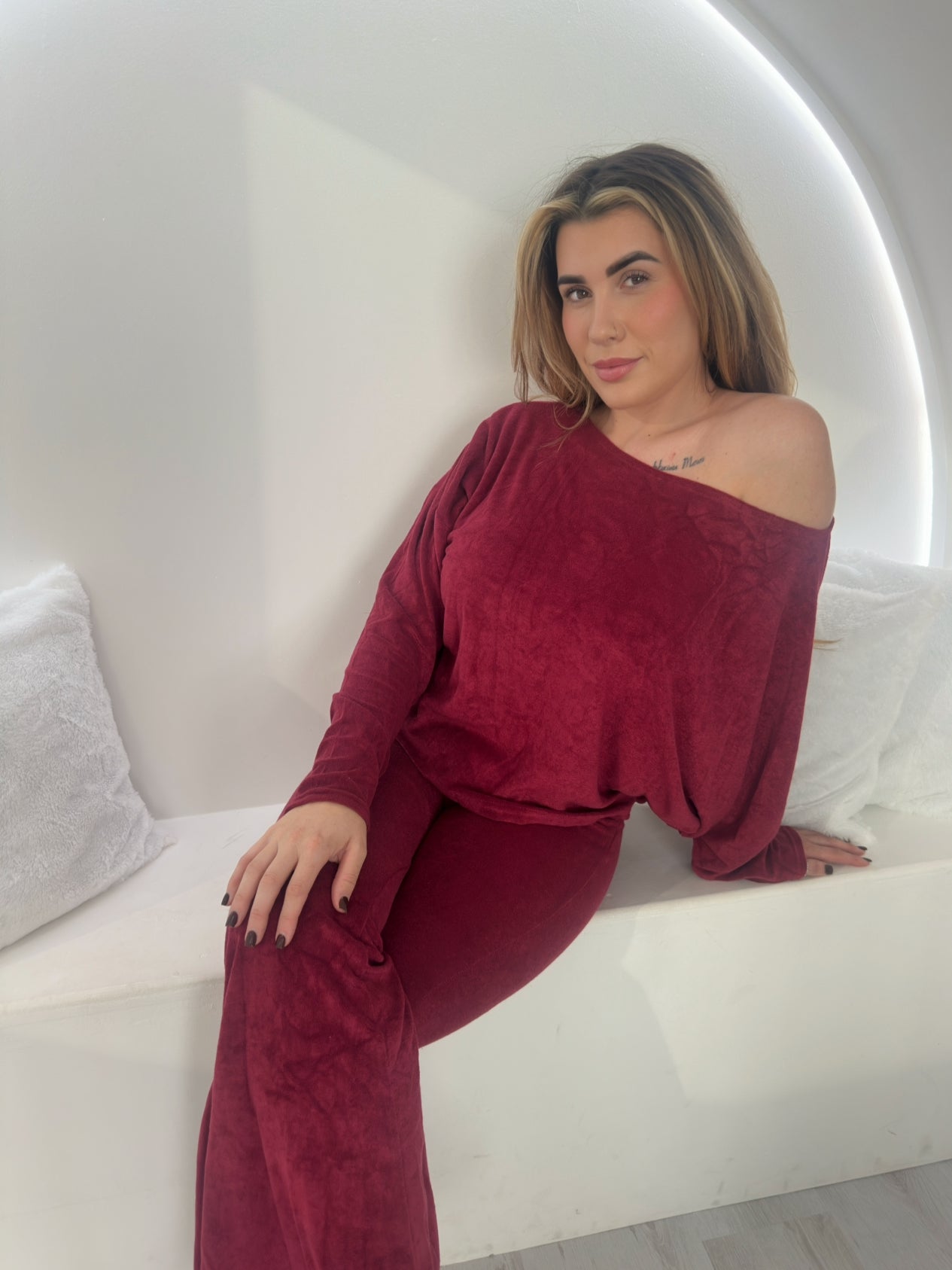 Soft Brushed Top and Trouser Set in Wine