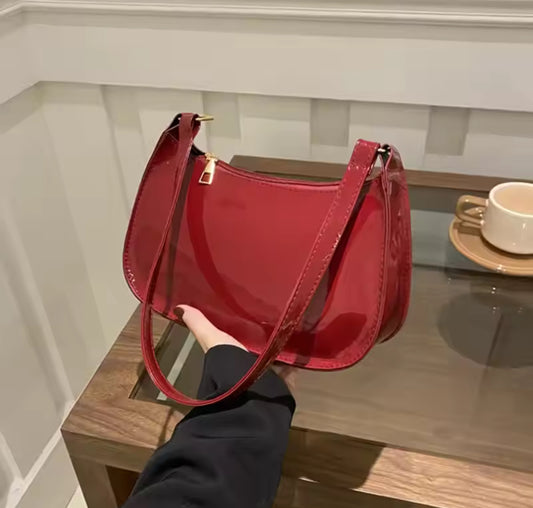 Noughties Vibe Shiny Shoulder Bag in Red