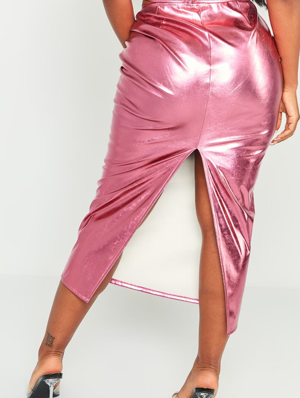 Metallic Midi Skirt in Pink
