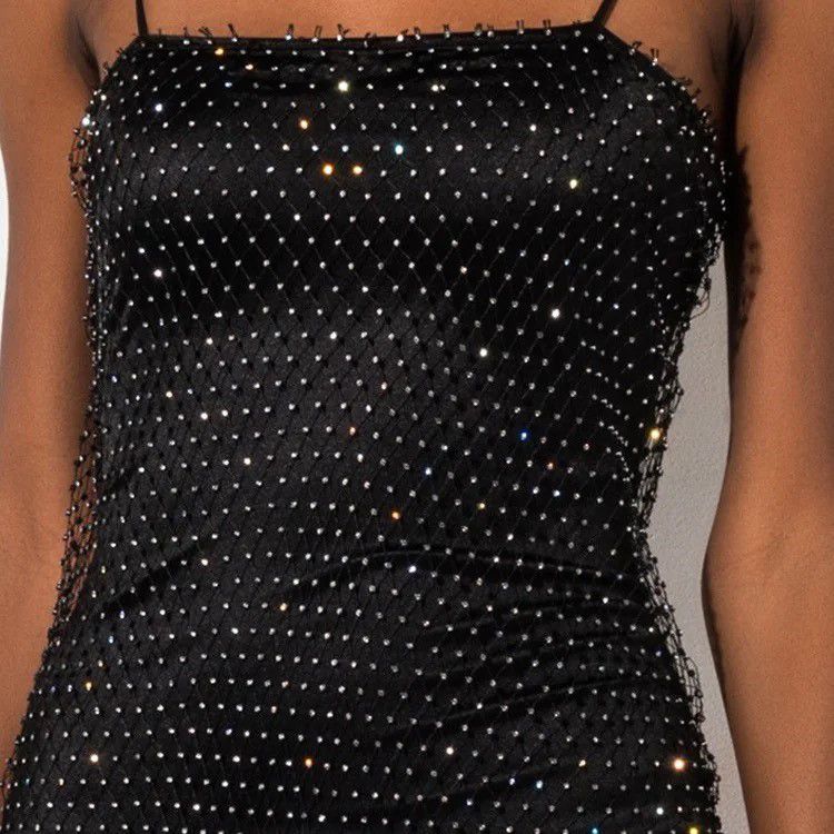 Diamante Covered Mini Dress in Black