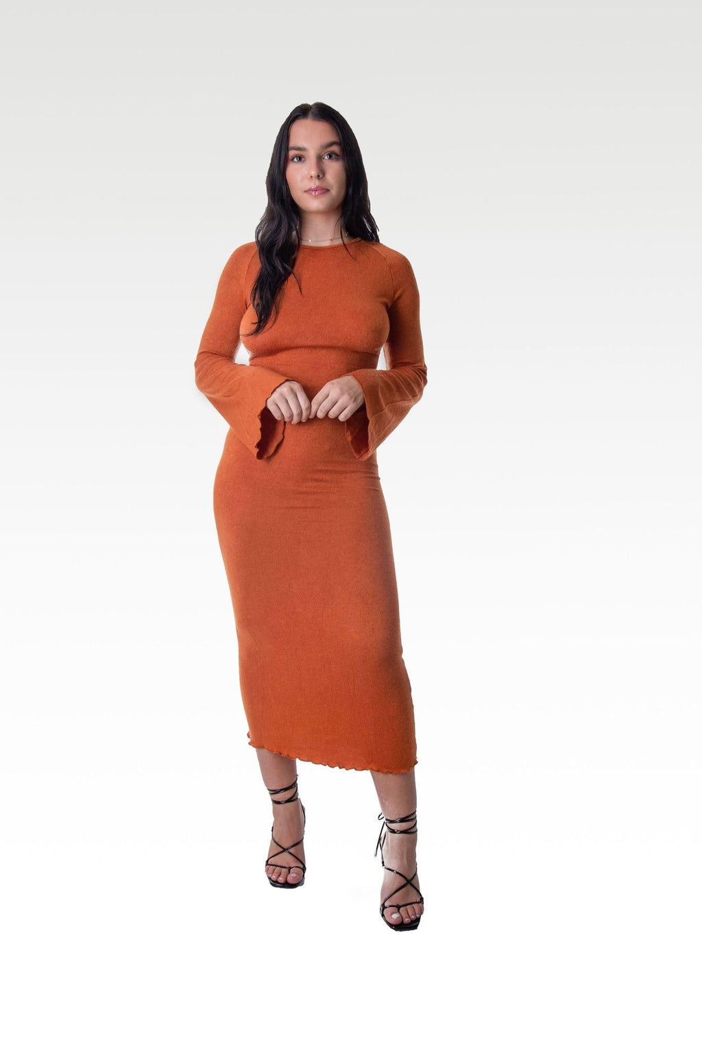 Backless Midi Dress in Burnt Orange - watts that trend