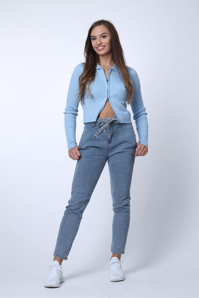 Belted High Waist Jeans in Blue - watts that trend