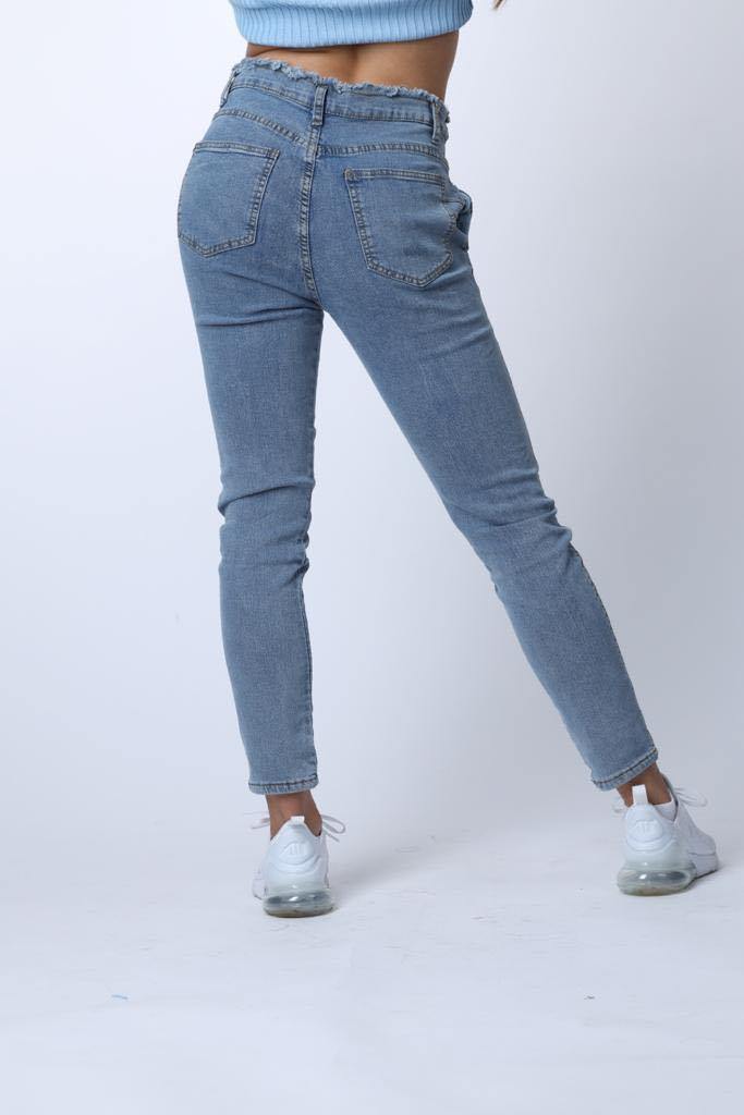Belted High Waist Jeans in Blue - watts that trend