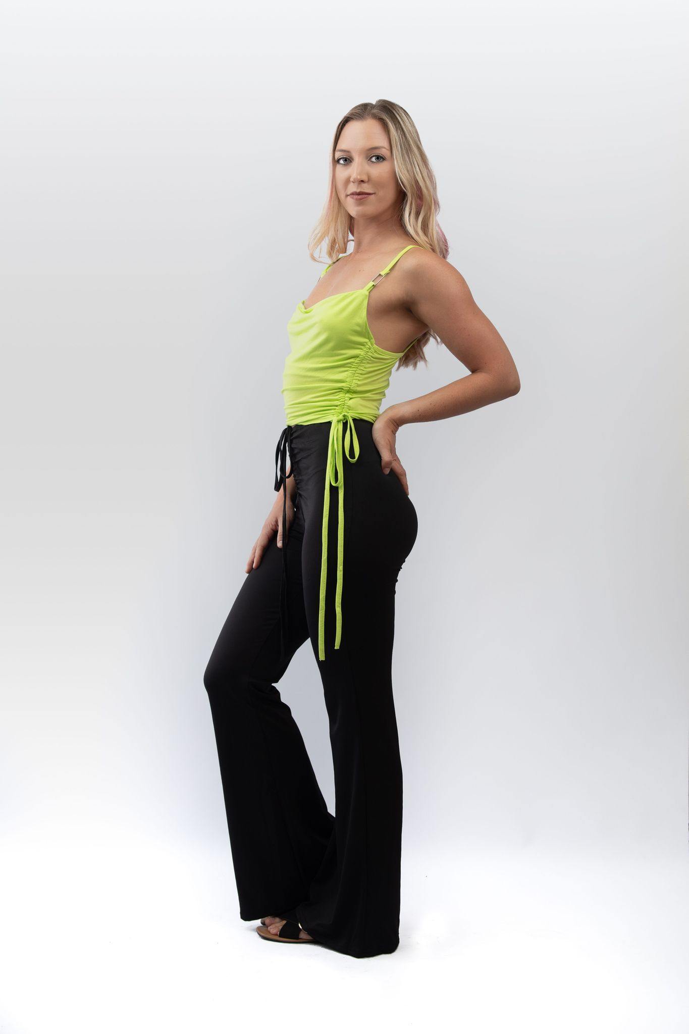 Cowl Neck Ruched Side Crop Top in Lime Green - watts that trend