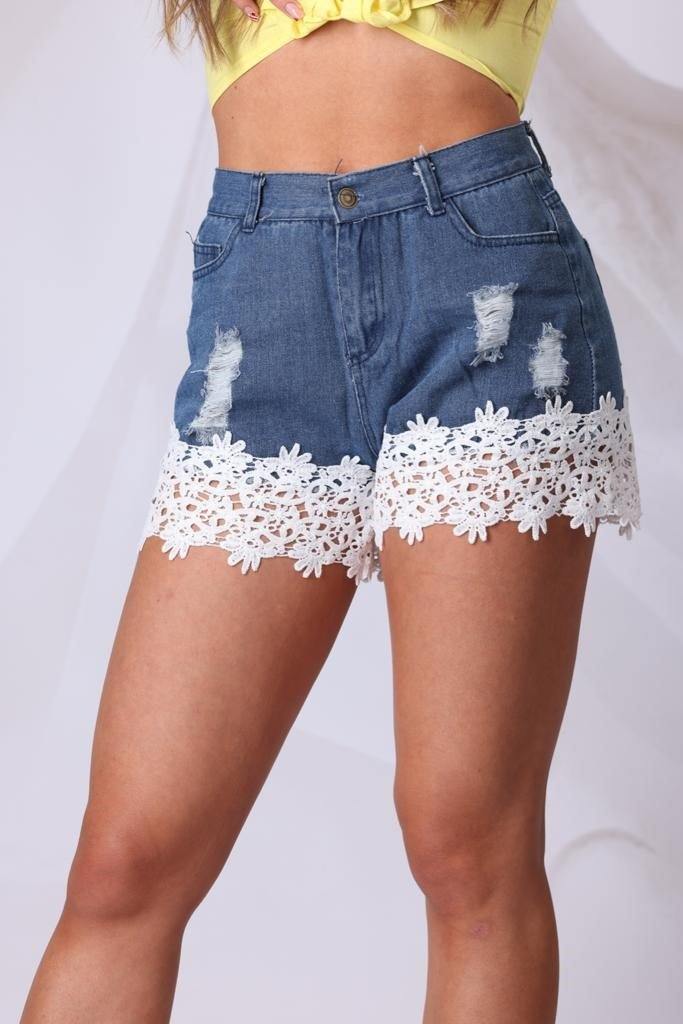 Denim Shorts With White Floral Trim - watts that trend