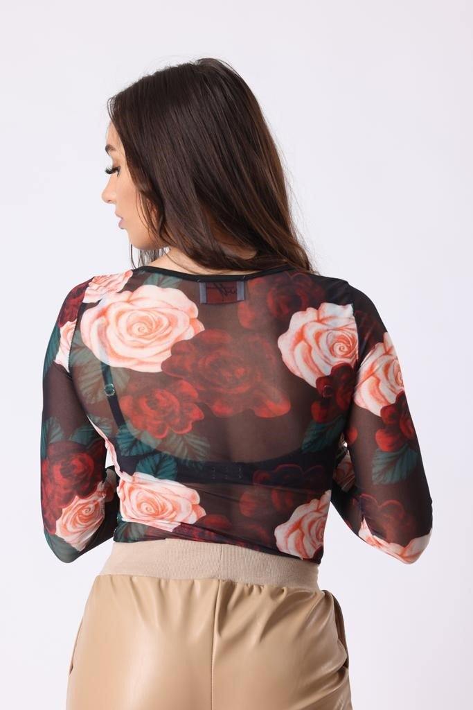 Floral Sheer Bodysuit in Black - watts that trend
