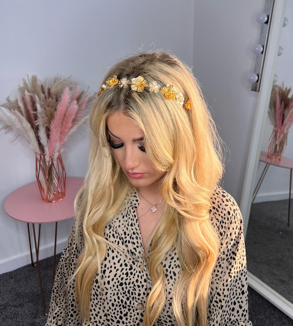 Gold and Pearl Flower Hairband - watts that trend