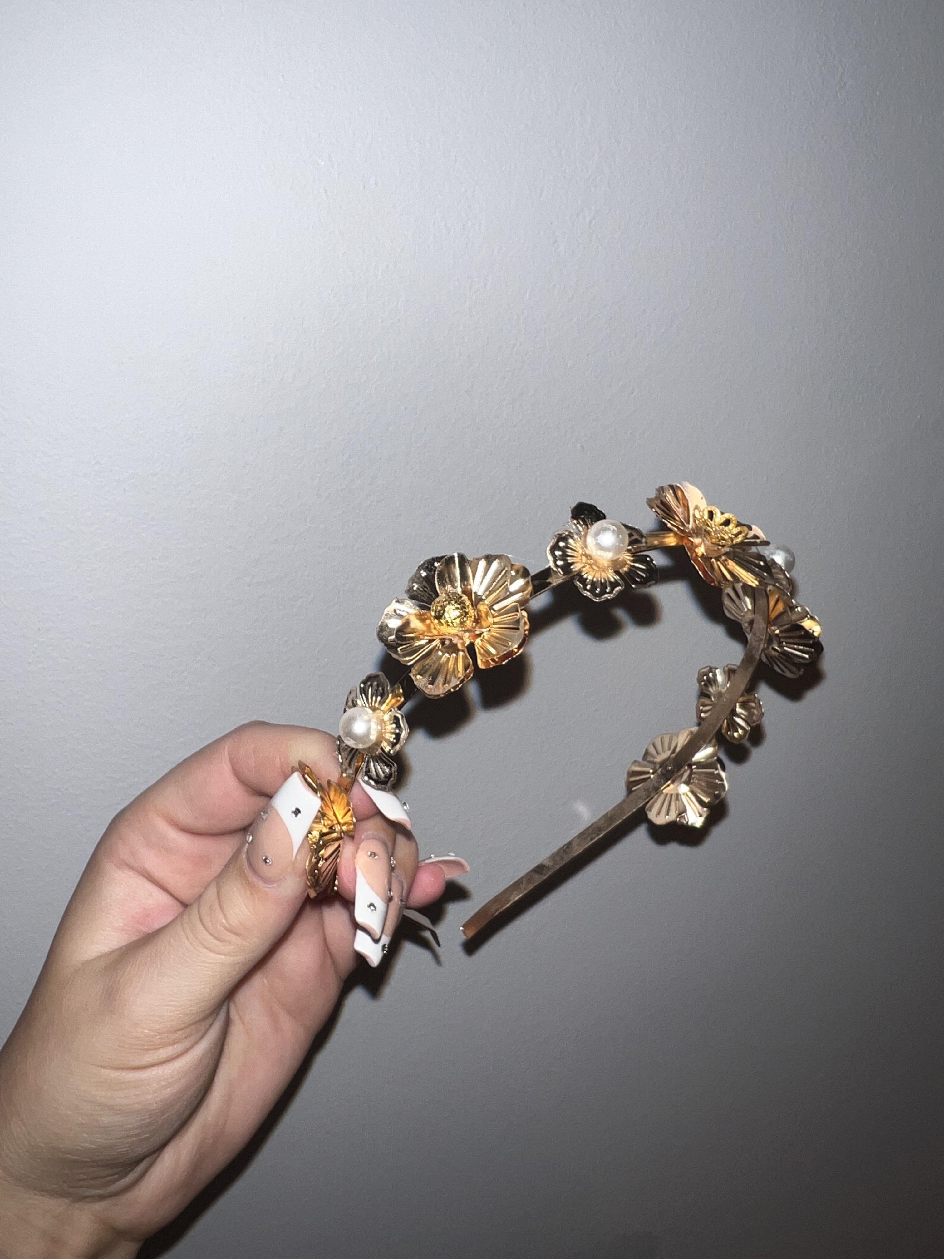 Gold and Pearl Flower Hairband - watts that trend