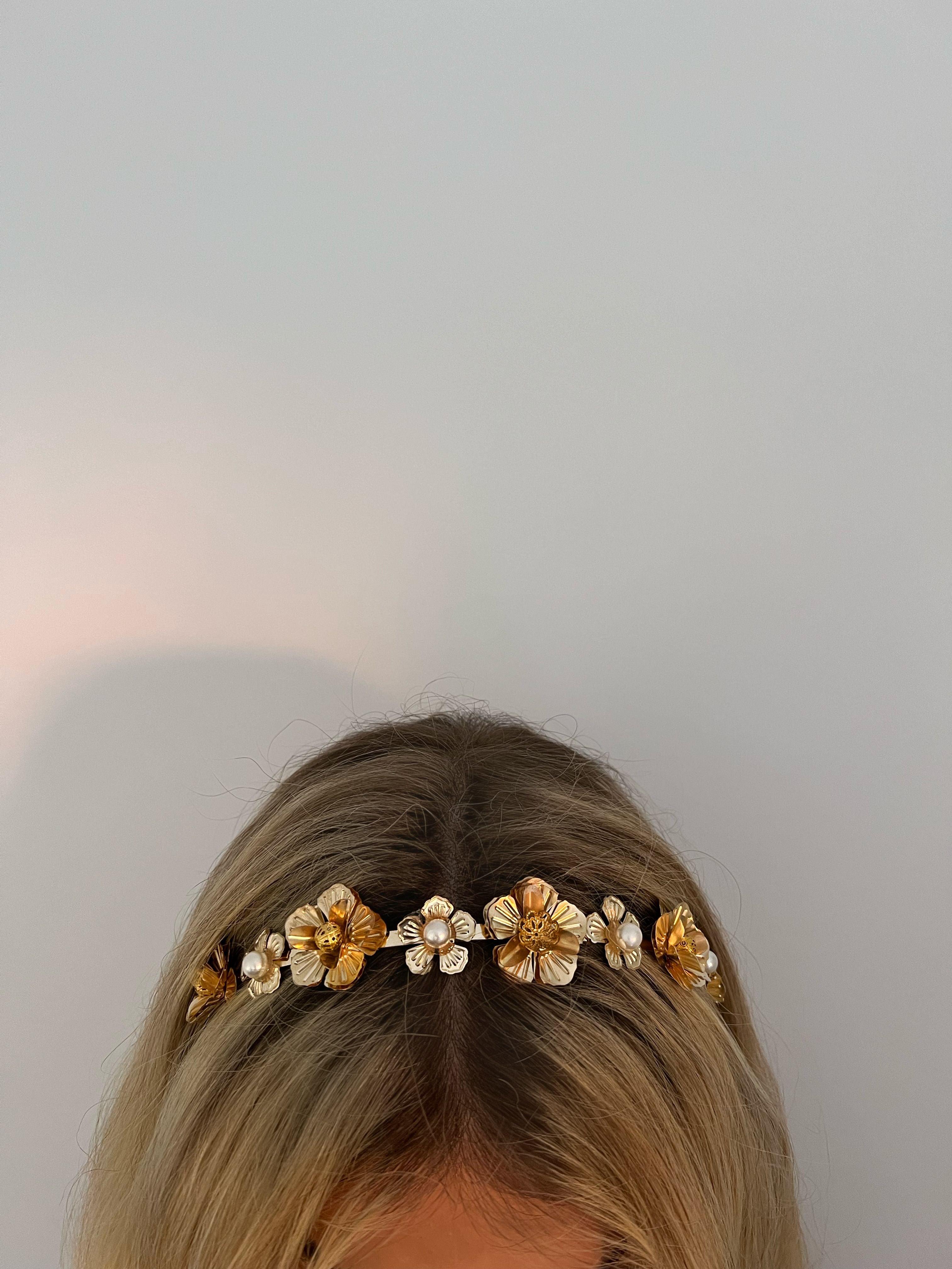 Gold and Pearl Flower Hairband - watts that trend