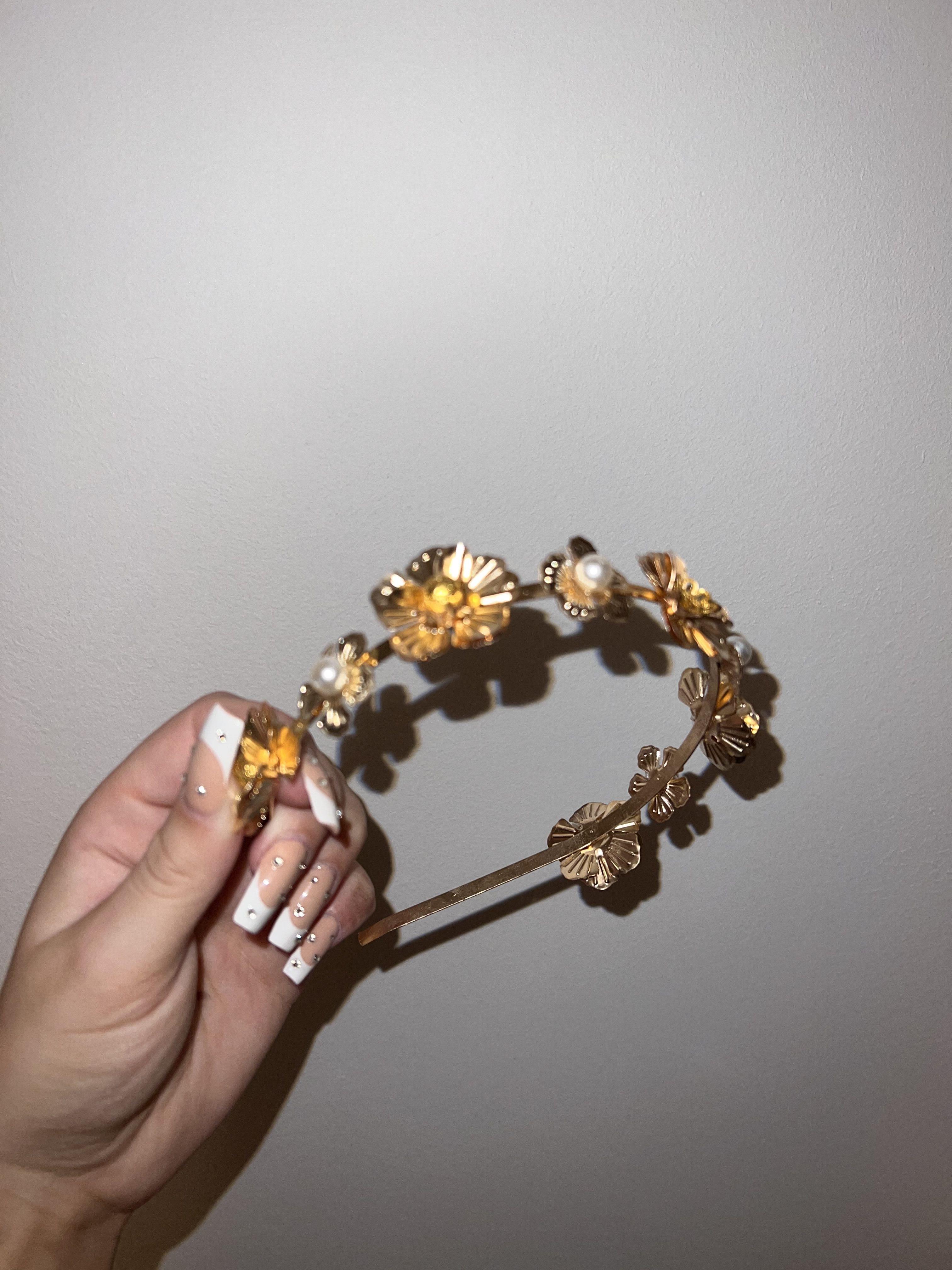 Gold and Pearl Flower Hairband - watts that trend