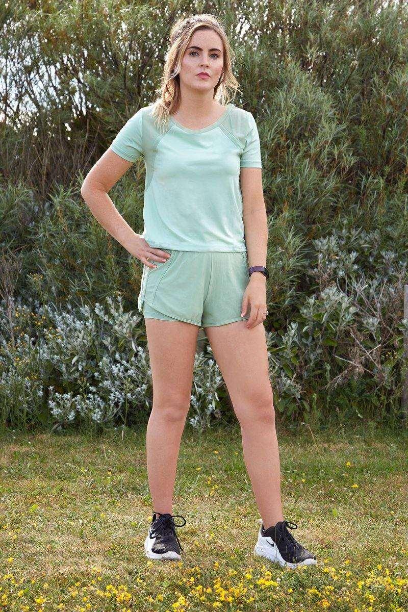 Mesh Shoulder Gym Top in Mint - watts that trend