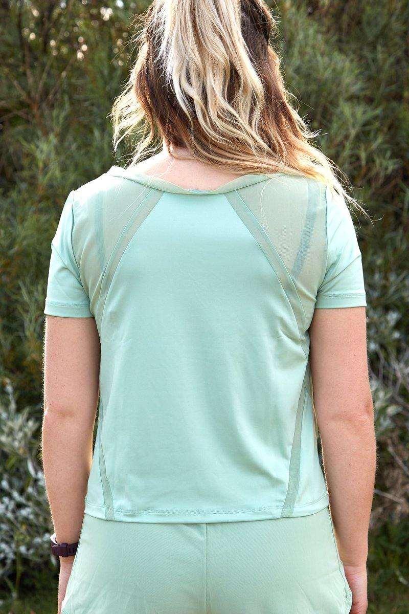 Mesh Shoulder Gym Top in Mint - watts that trend
