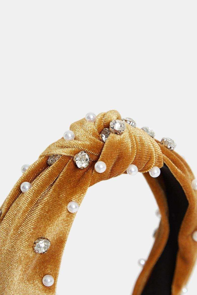 Pearl Velvet Hairband in Yellow - watts that trend